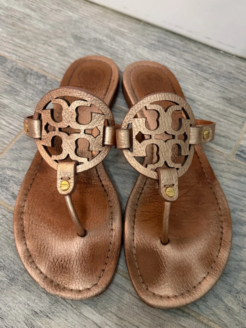 Tory Burch Metallic Rose Gold Miller Thong Sandals